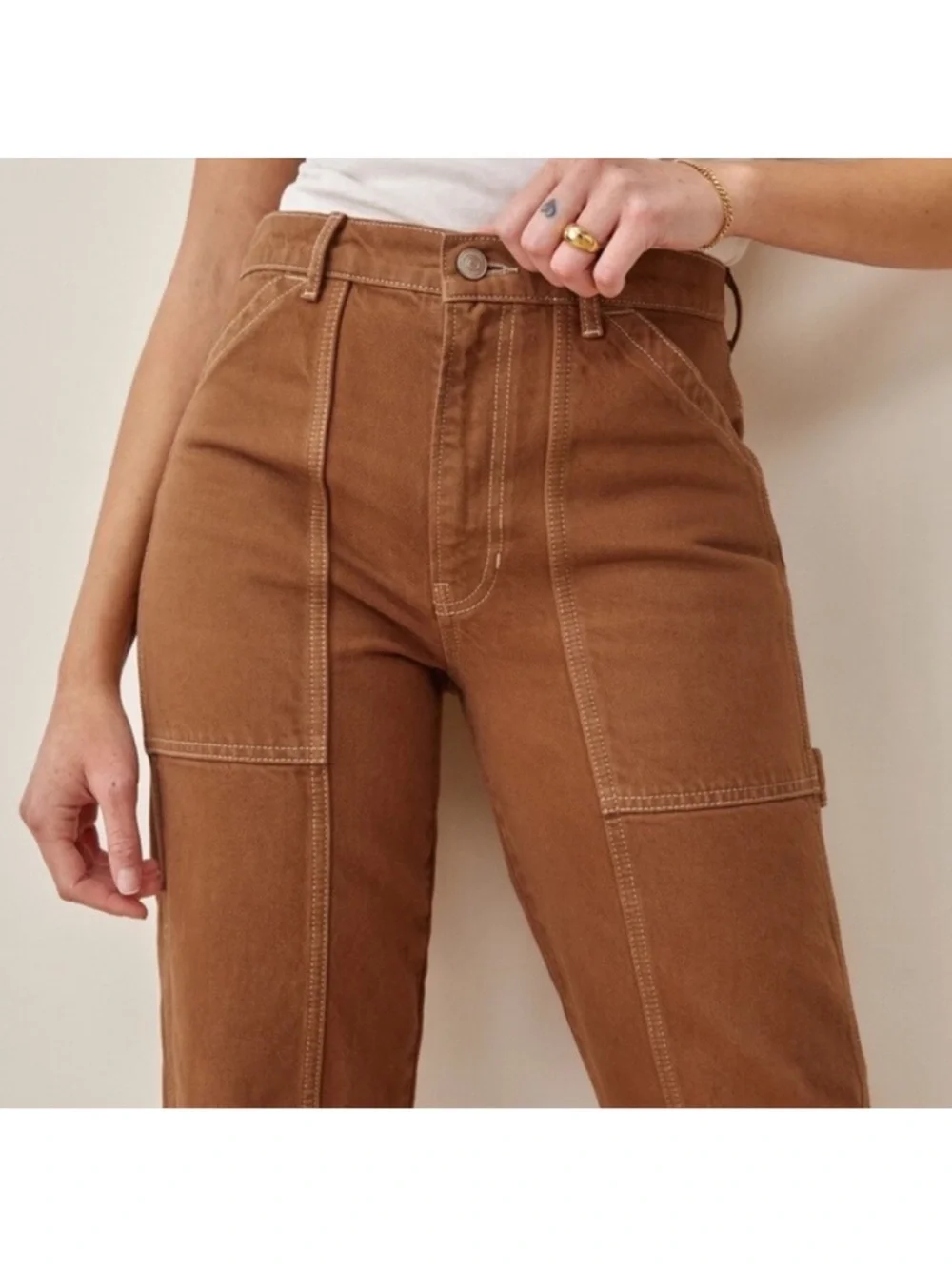 Reformation Kealy Carpenter Brown High-Rise Straight Pants - Picture 3 of 13